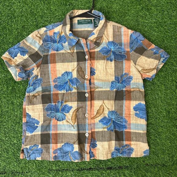 other Tops - Women's Y2k Lemon Grass Embroidered Button Up Shirt